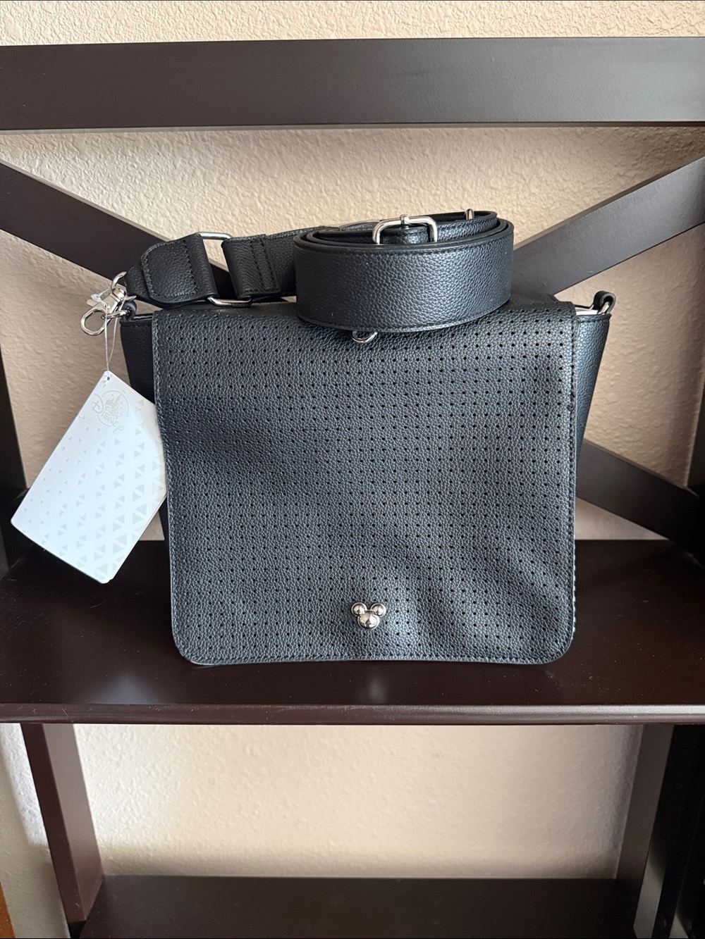 Disney Store Black Leather Icon crossbody flap purse new